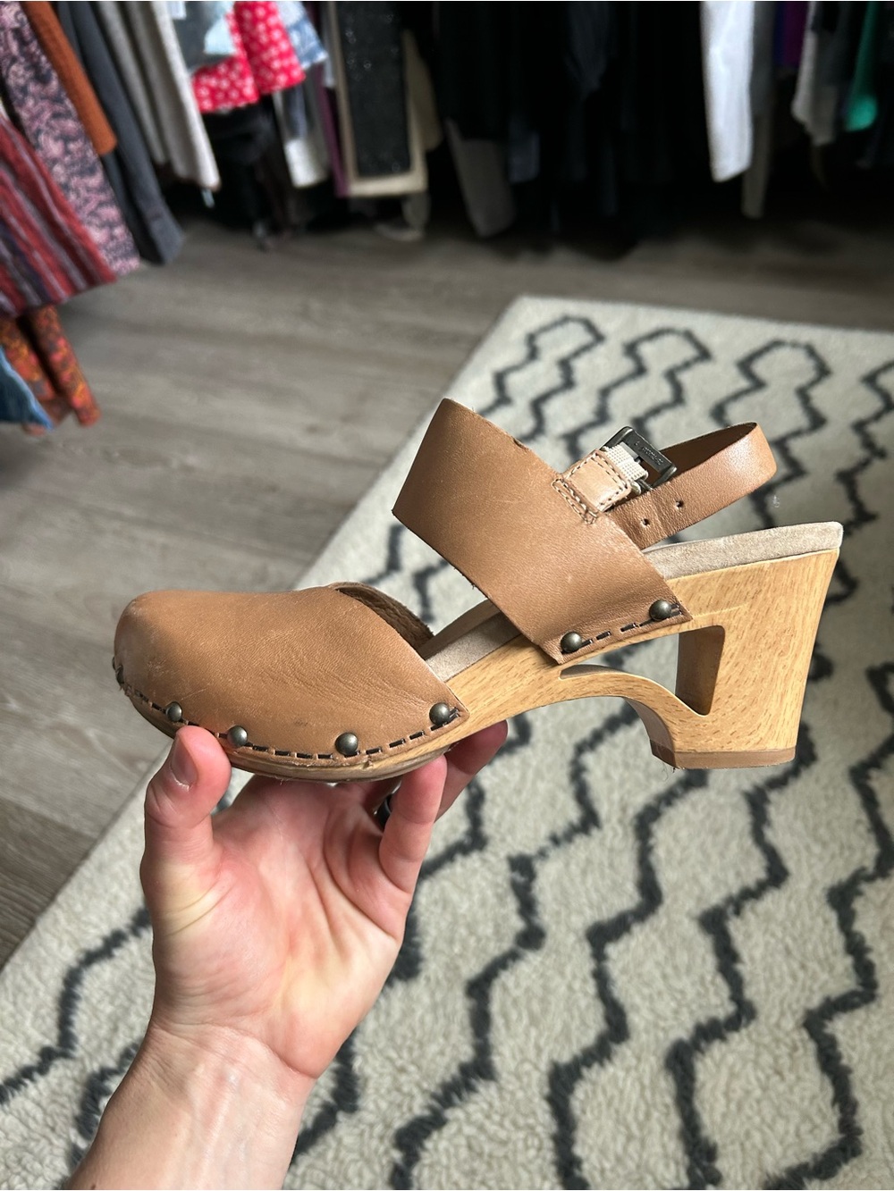 Dansko Tan Leather Mary Jane Clog Heels - Picture 4 of 5